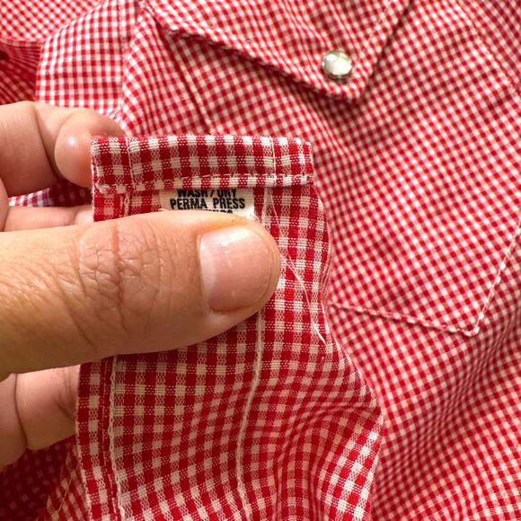 Vintage Pierre Cardin Western Shirt Red Gingham Pearl Snap 70s  80s Men’s L - Picture 8 of 8